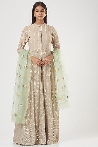 beige embellished sharara set