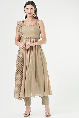 beige embroidered anarkali set