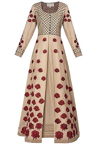 beige embroidered anarkali set