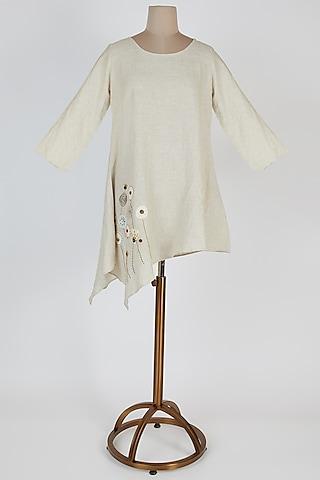 beige embroidered asymmetric tunic