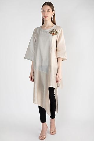 beige embroidered asymmetrical tunic with inner