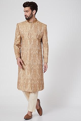 beige embroidered brocade sherwani