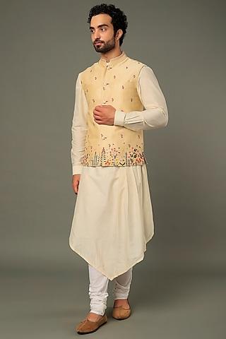 beige embroidered bundi jacket