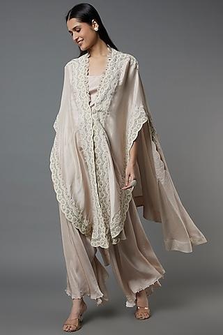 beige embroidered cape set