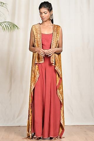 beige embroidered cape set