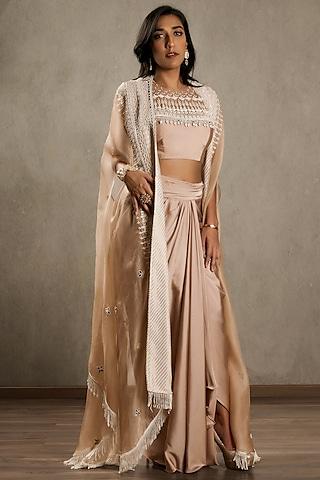 beige embroidered cape set