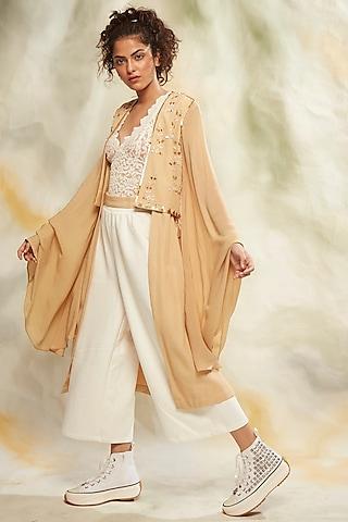 beige embroidered cape