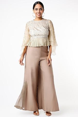 beige embroidered hand- textured blouse