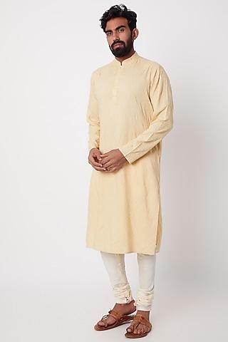 beige embroidered kurta set for boys