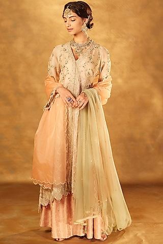 beige embroidered kurta set