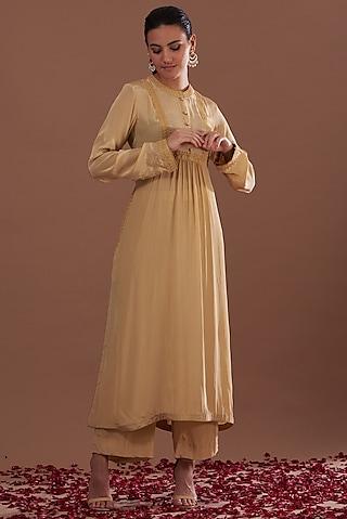 beige embroidered kurta set