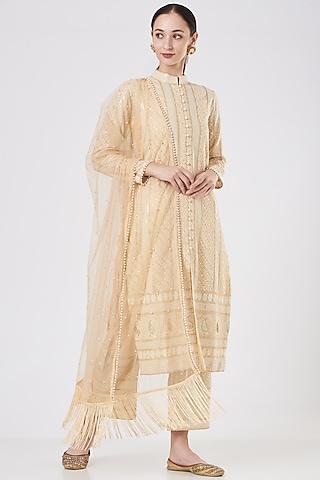 beige embroidered kurta set