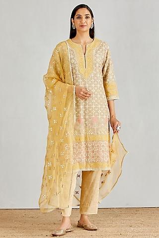 beige embroidered kurta set