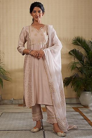 beige embroidered kurta set