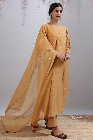 beige embroidered kurta set