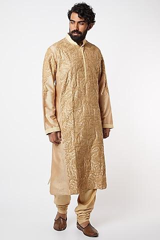 beige embroidered kurta set