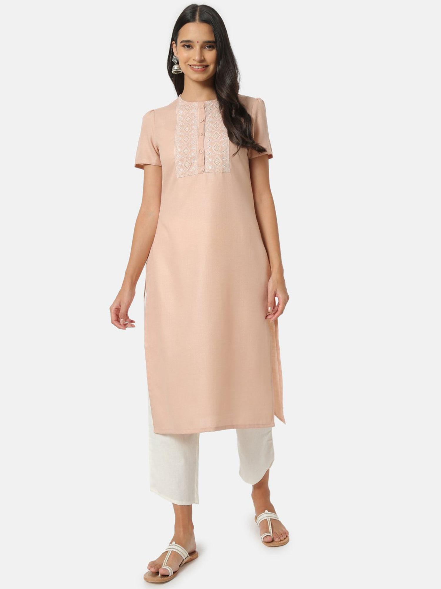 beige embroidered kurta