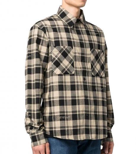 beige embroidered logo checked shirt