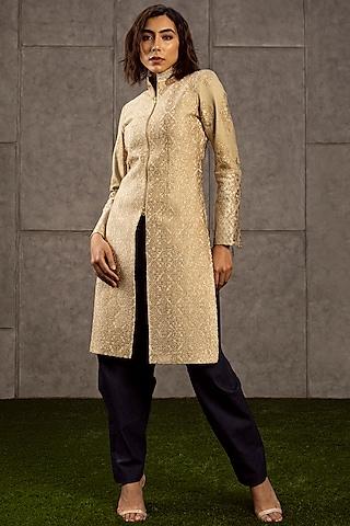 beige embroidered long jacket