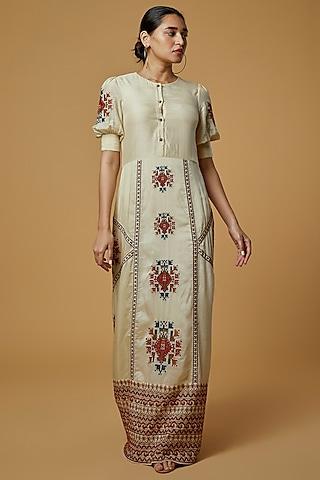 beige embroidered maxi dress