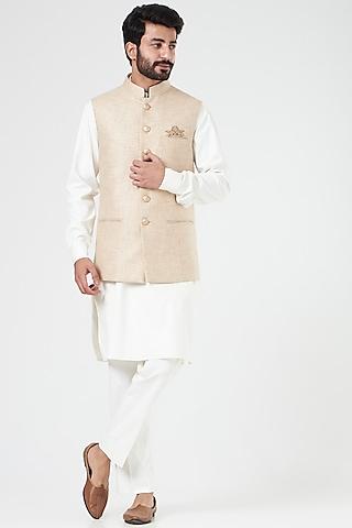 beige embroidered nehru jacket