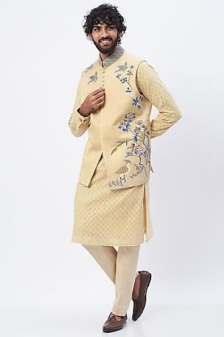 beige embroidered nehru jacket