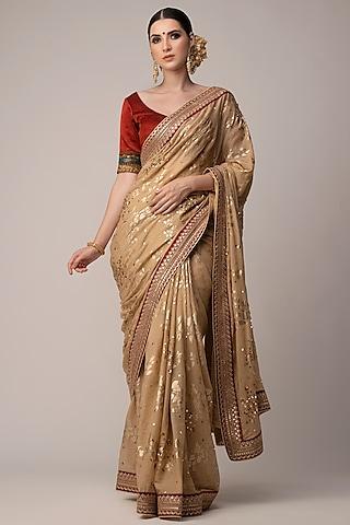 beige embroidered saree set