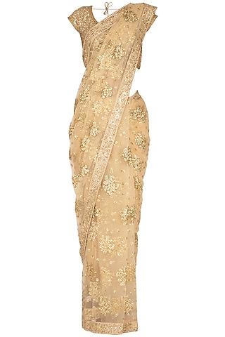 beige embroidered sequins saree set