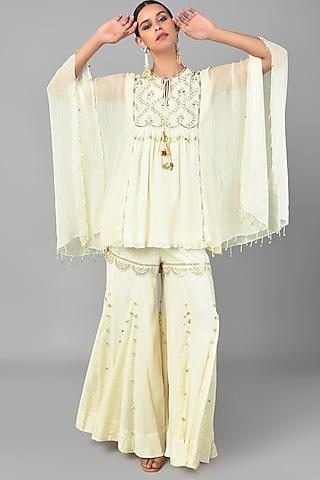 beige embroidered tunic set