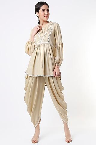 beige embroidered tunic set