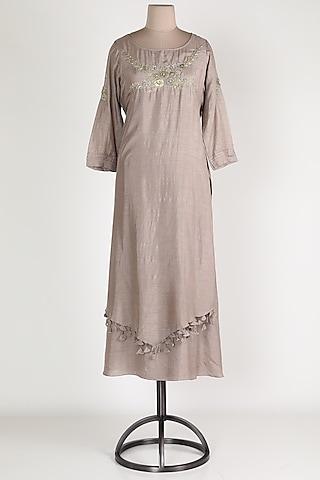 beige embroidered tunic with tassels