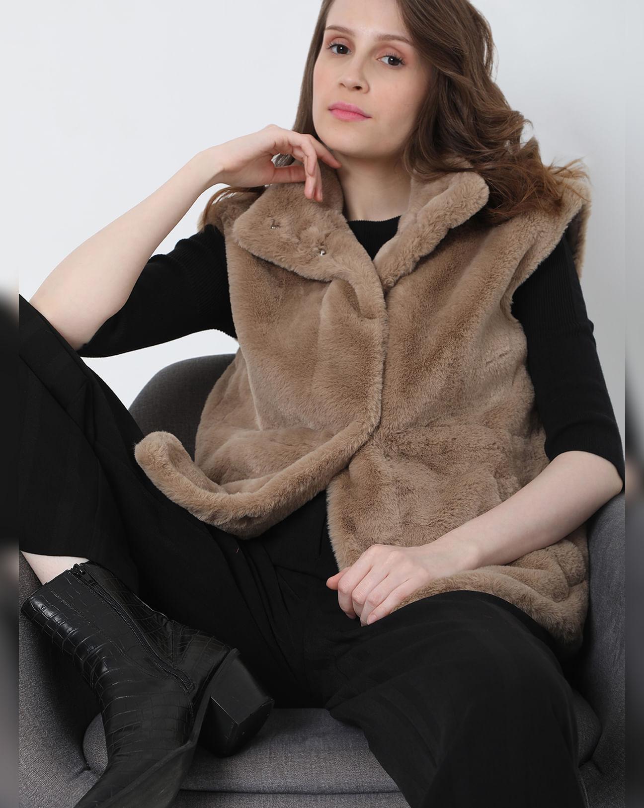 beige faux fur teddy coat