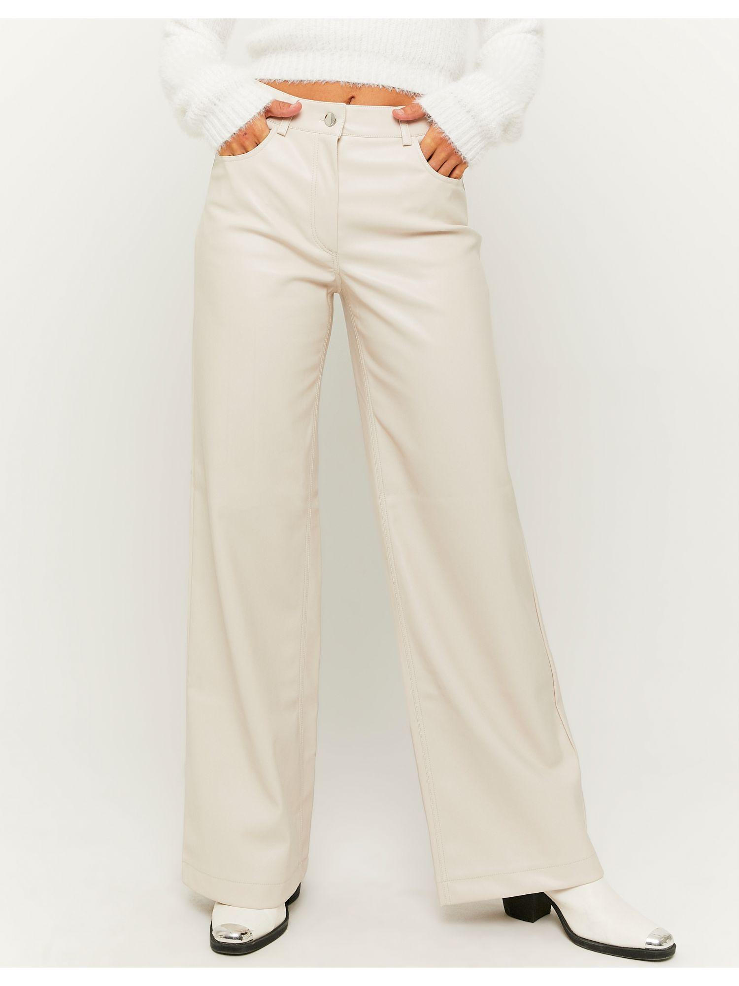 beige faux leather high waisted wide leg trouser