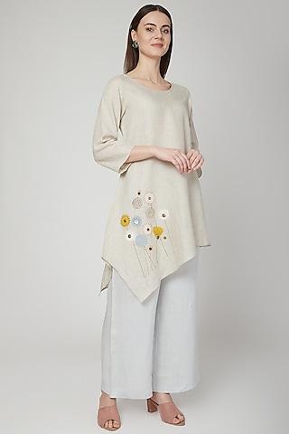 beige floral embroidered asymmetric tunic