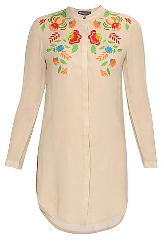 beige floral embroidered garden tunic
