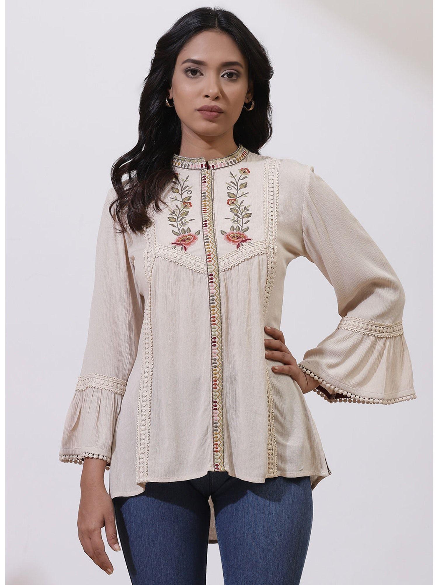 beige floral embroidered nargis top