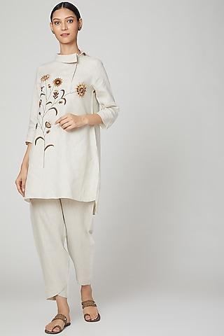beige floral embroidered tunic