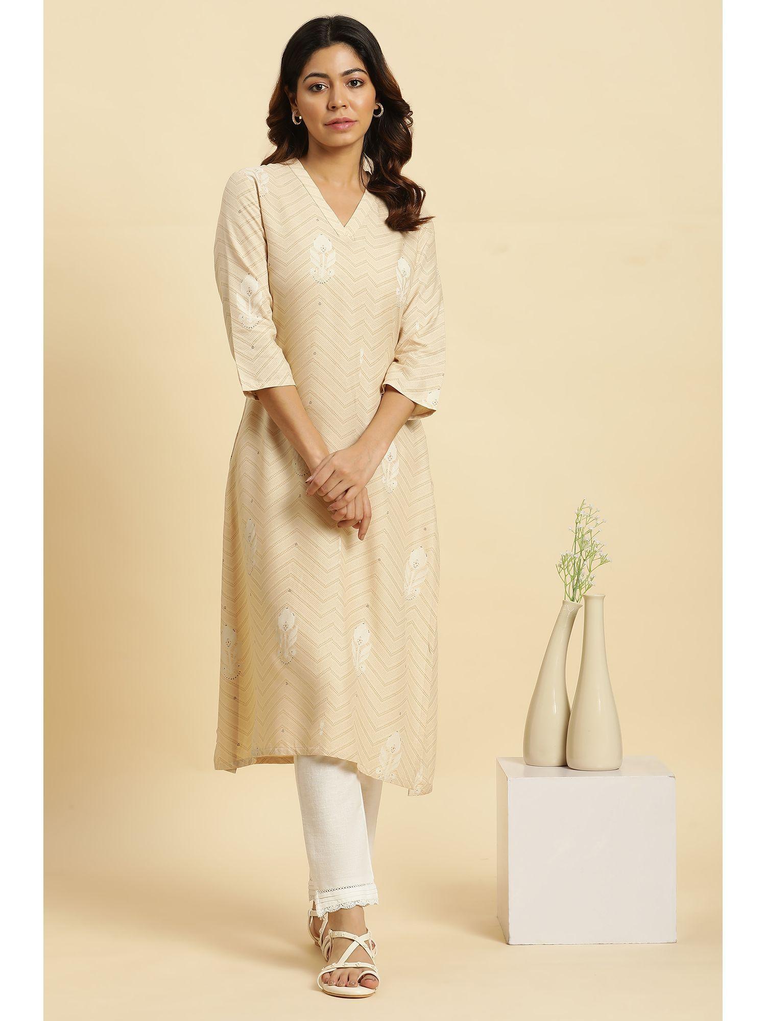 beige floral kurta