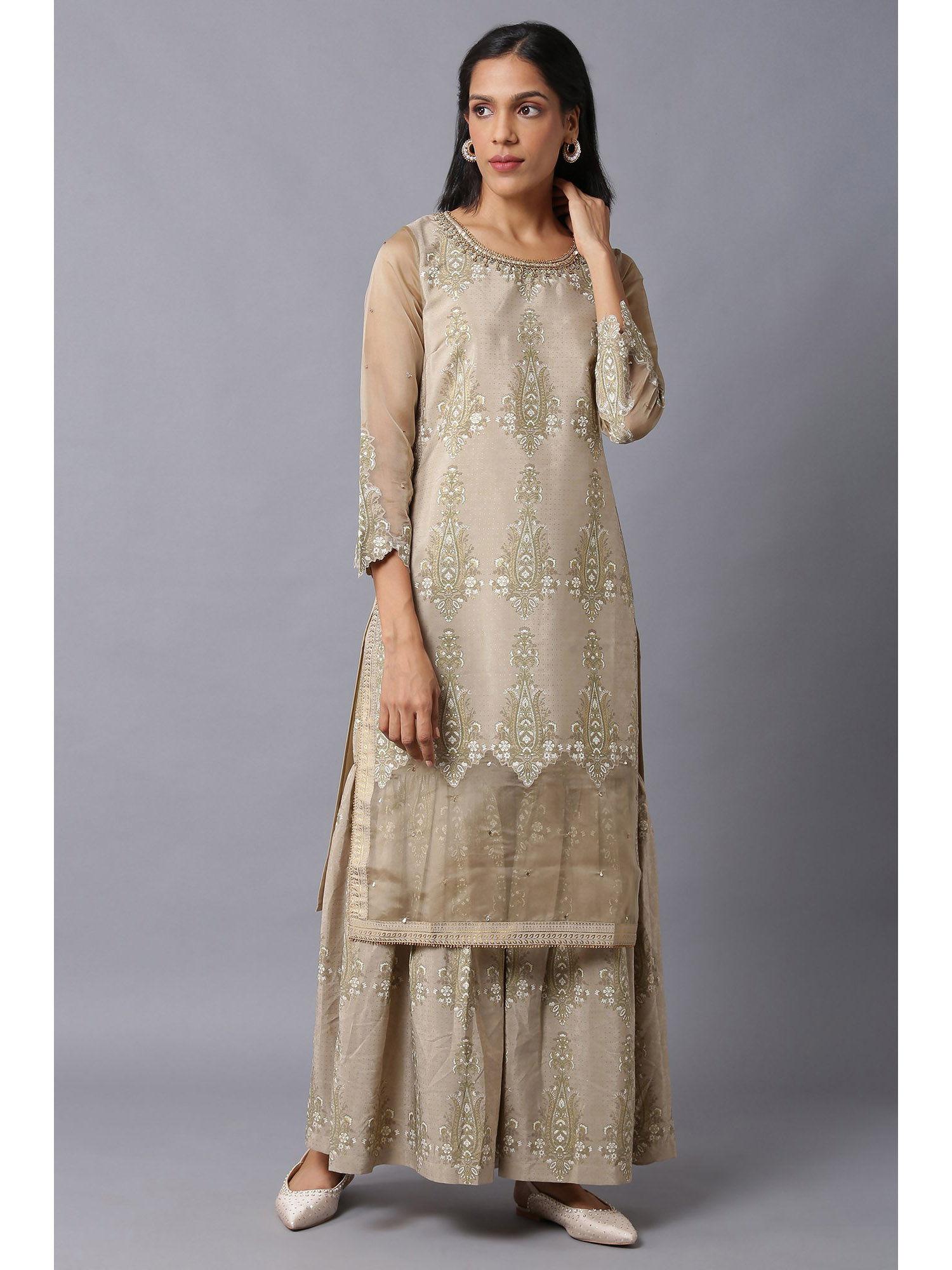 beige floral kurta