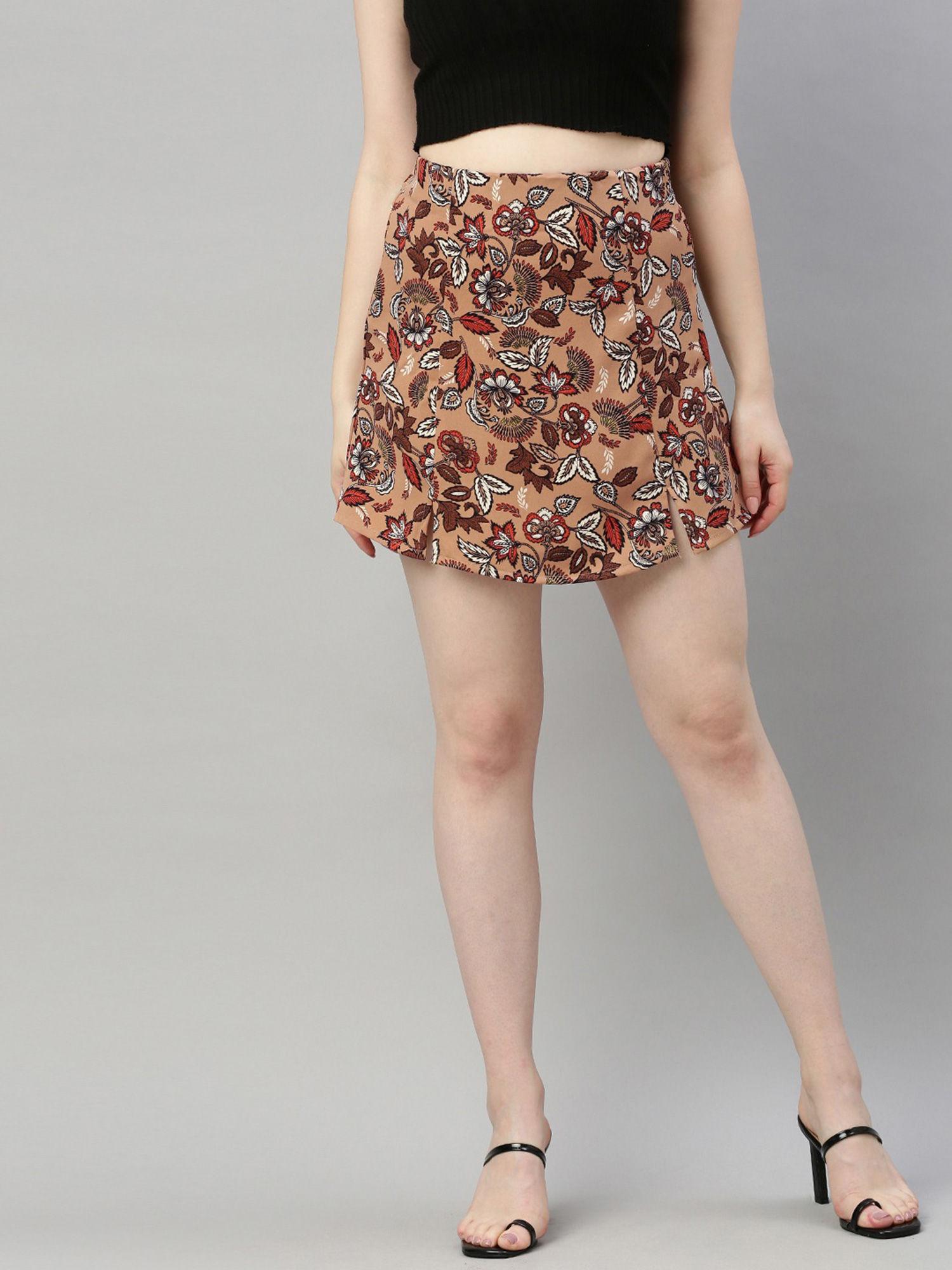 beige floral mini skirt