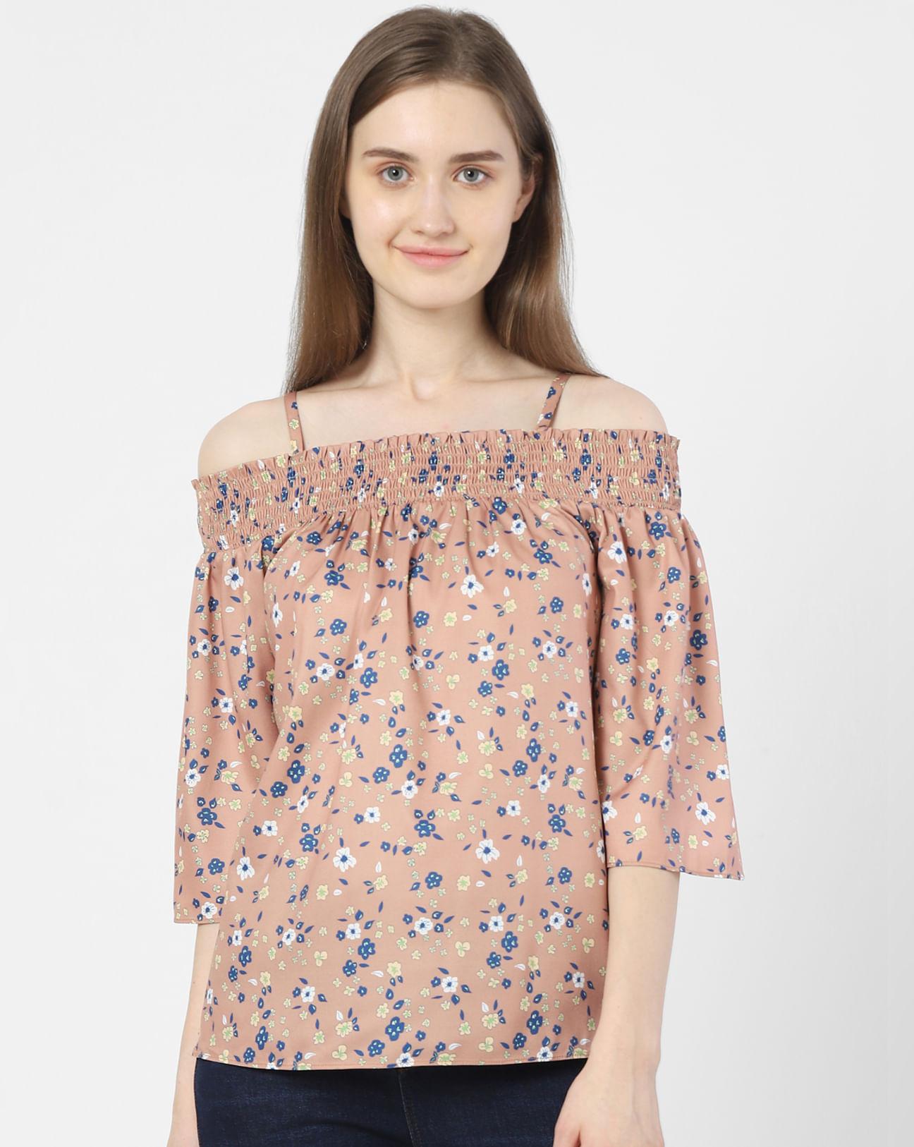 beige floral one shoulder top