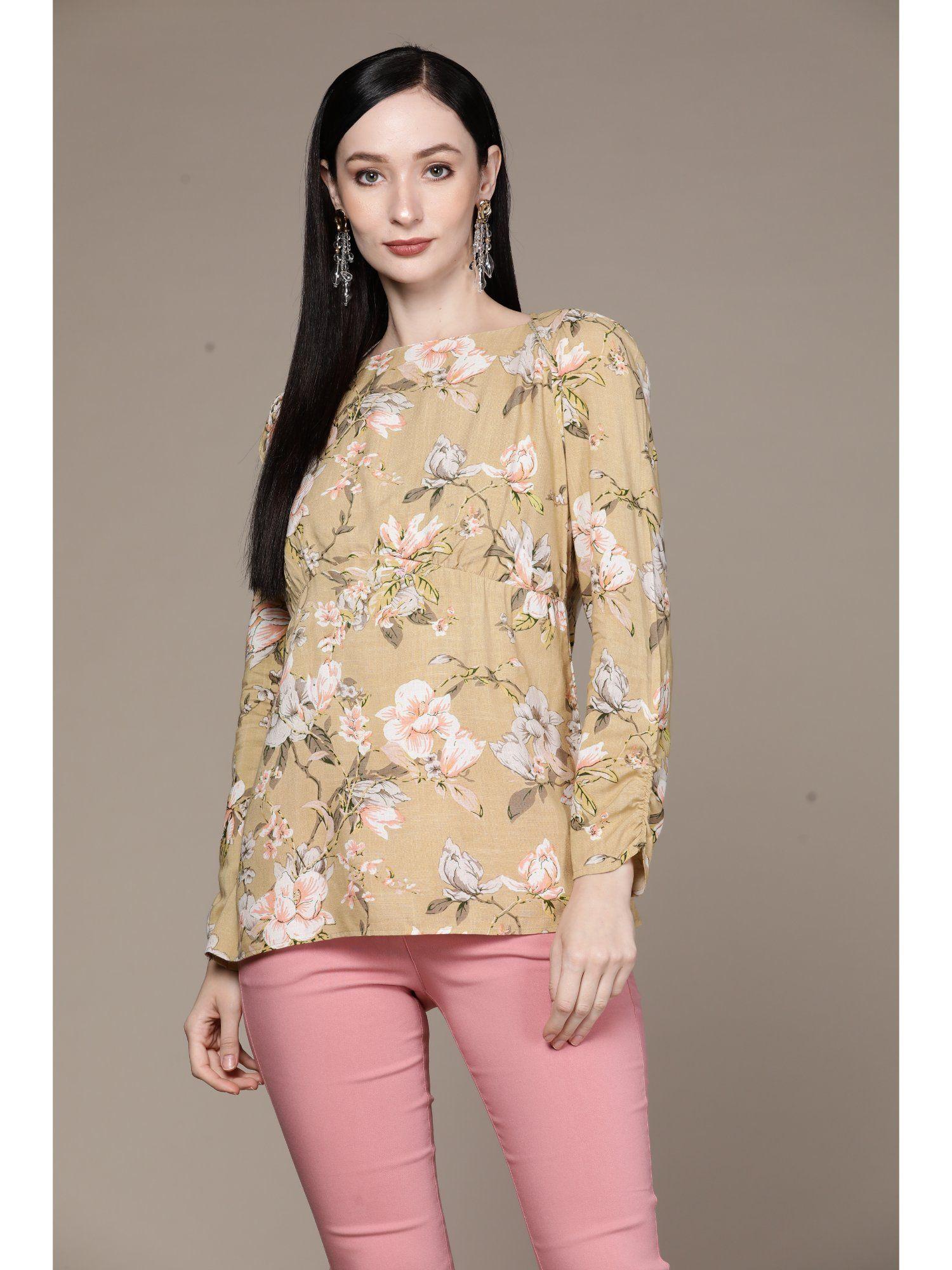 beige floral print top