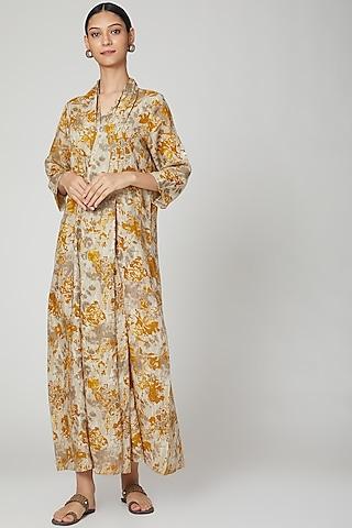 beige floral printed dress
