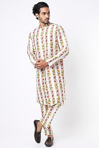 beige floral printed kurta set