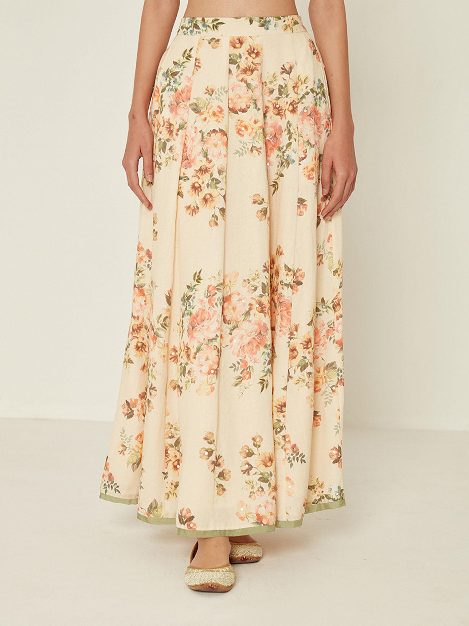 beige floral printed skirt