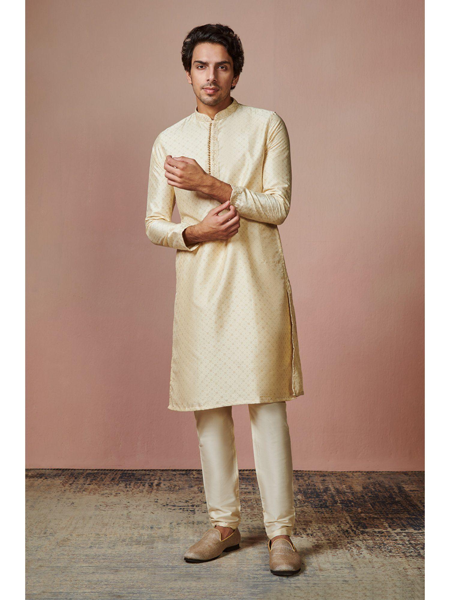 beige full sleeves kurta with pencil pajama (set of 2)