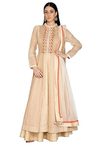 beige geometric embellished anarkali set