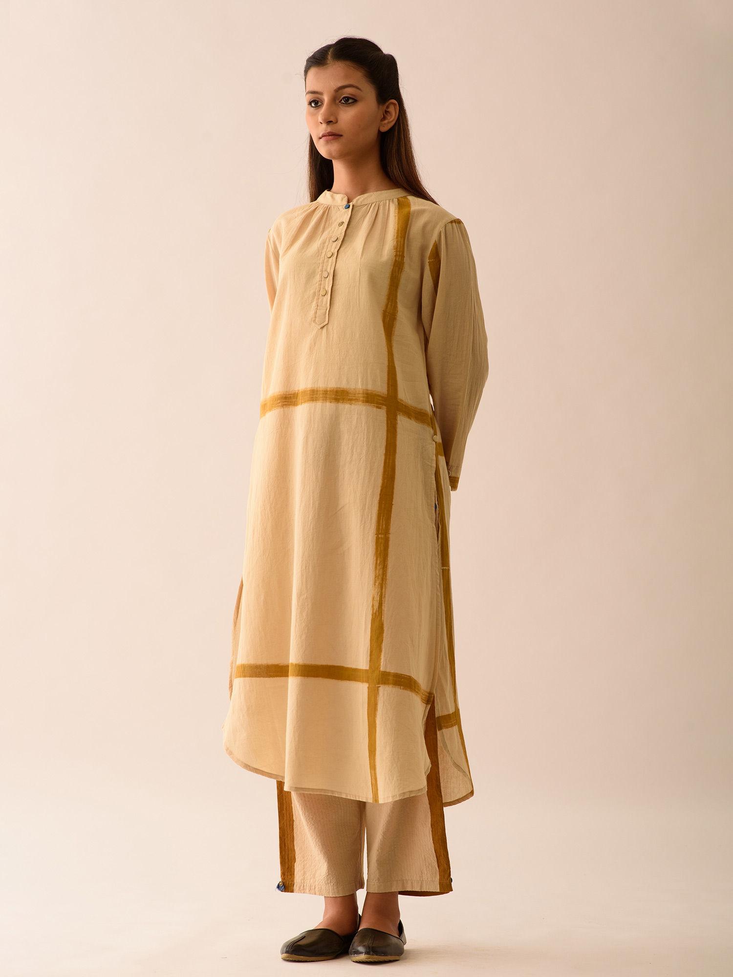 beige geometric kurta