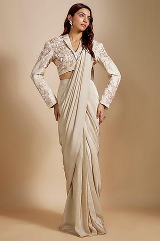 beige georgette & tissue saree set