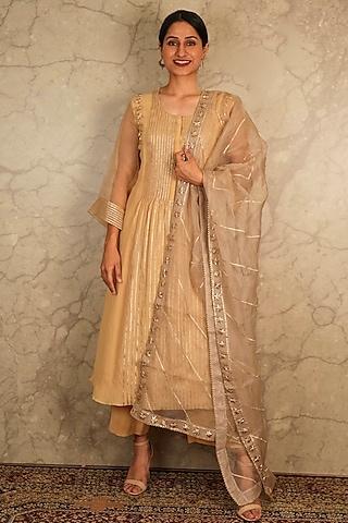 beige georgette anarkali set